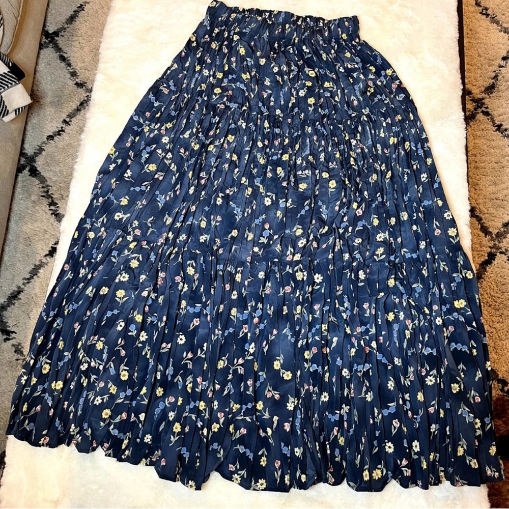 SHELBY RANCH Vintage Maxi Skirt One Size Made in the USA Navy Blue Floral